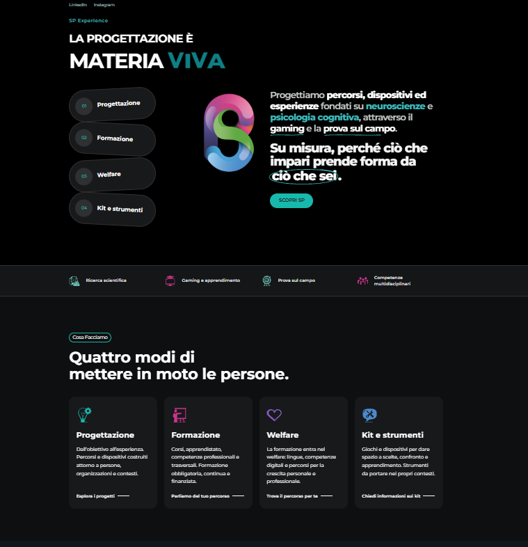 SP Experience, Home con il payoff La progettazione è materia viva